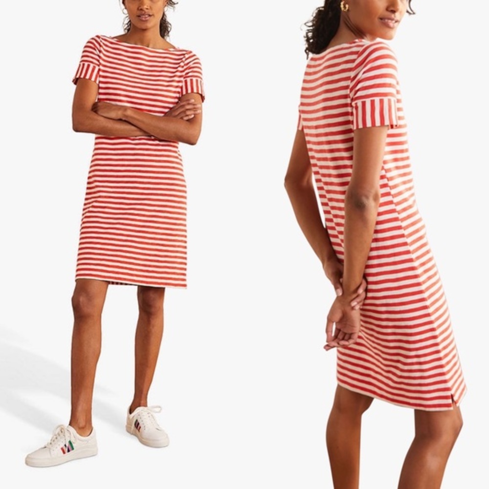 Boden Red and White Striped Mini Dress